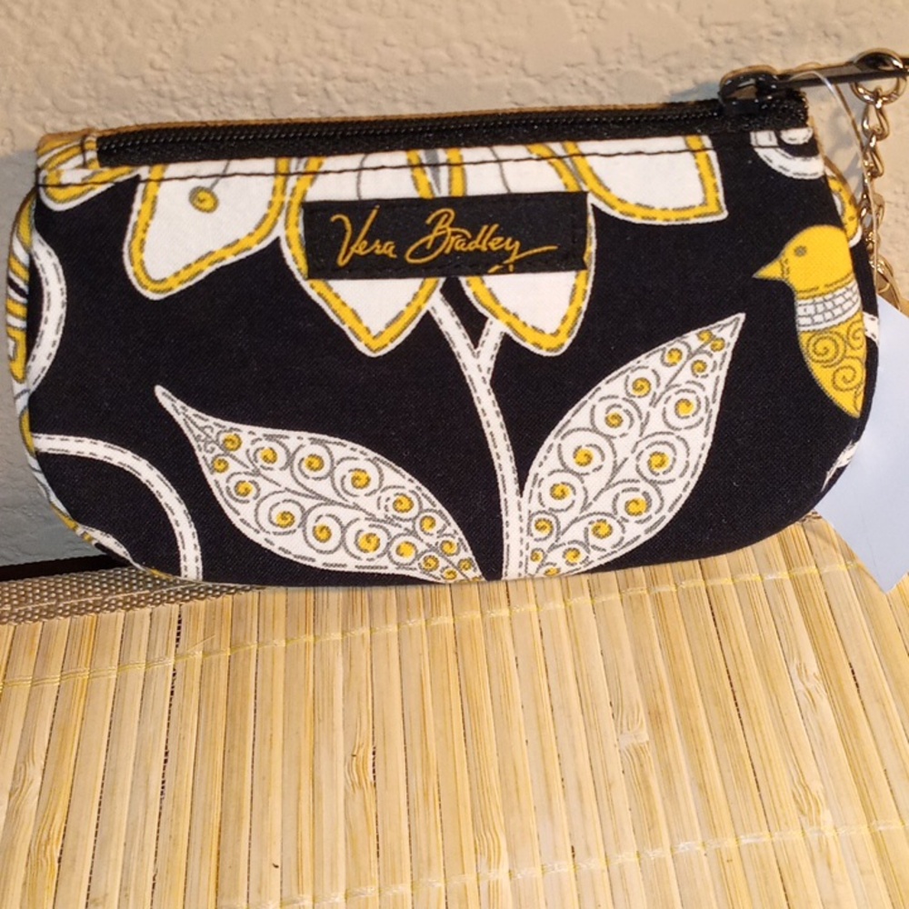 NWOT Vera Bradley Black and Yellow Bird Floral Zip ID Case (Retired Print)